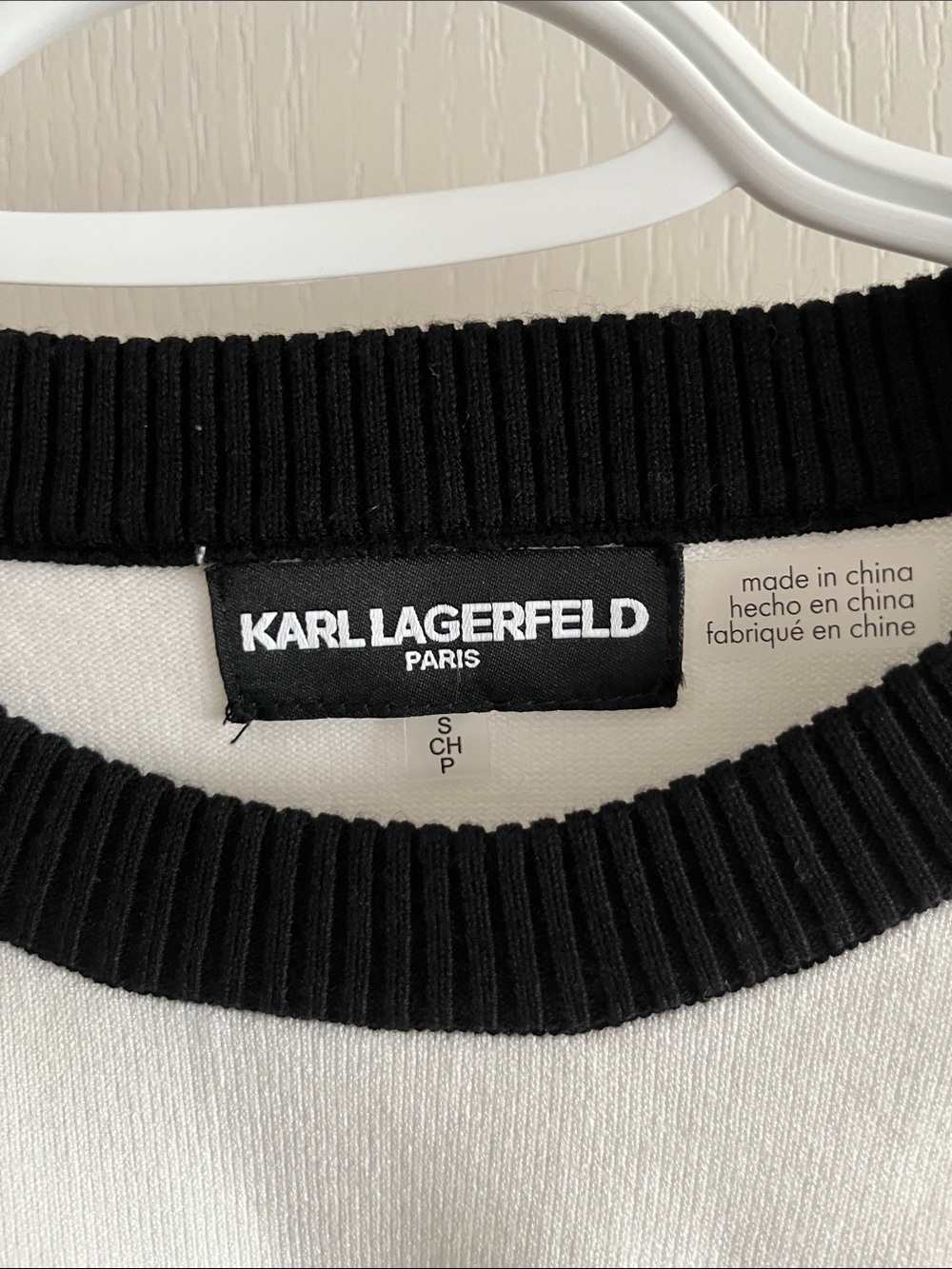 Karl Lagerfeld Black & White Rib-Knit Crewneck Sweater - Picture 2 of 3